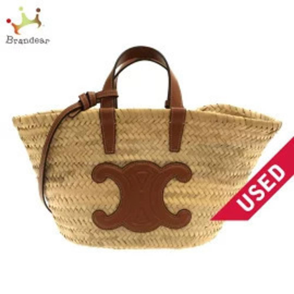Celine Teen Triomphe Panier Tote Bag Basket Beige Cream x Brown Raffia Calfskin